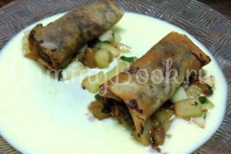 Рецепт эгроль с персиками и шоколадным соусом