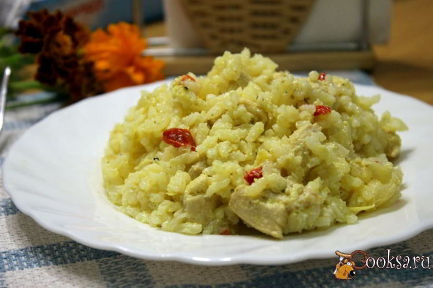 Рецепт ароматный рис с курицей и овощами в сливках