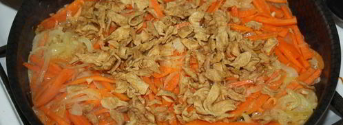 бурый рис с овощами и соевым мясом. Шаг 5