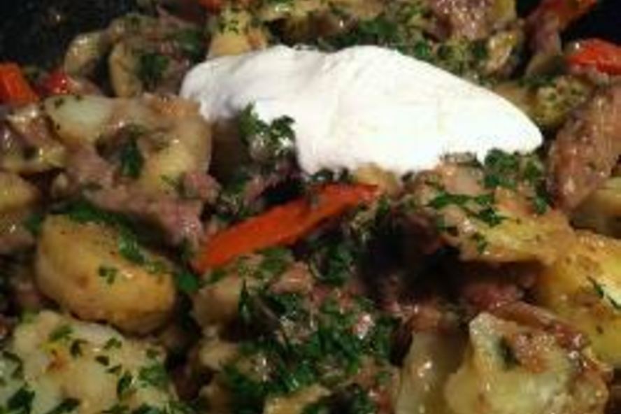 Рецепт картофель с мясом и сладким перцем