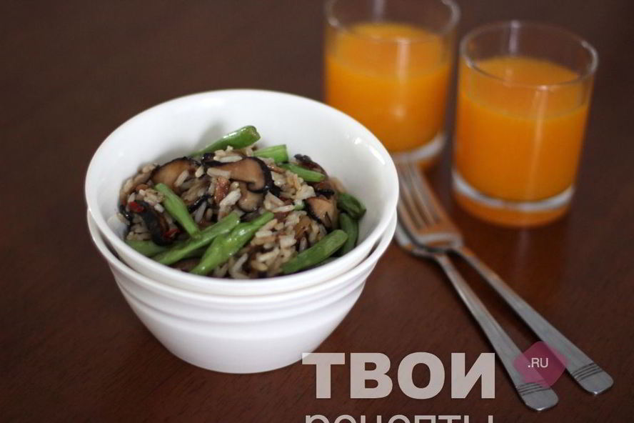 Рецепт жареный рис с фасолью и грибами