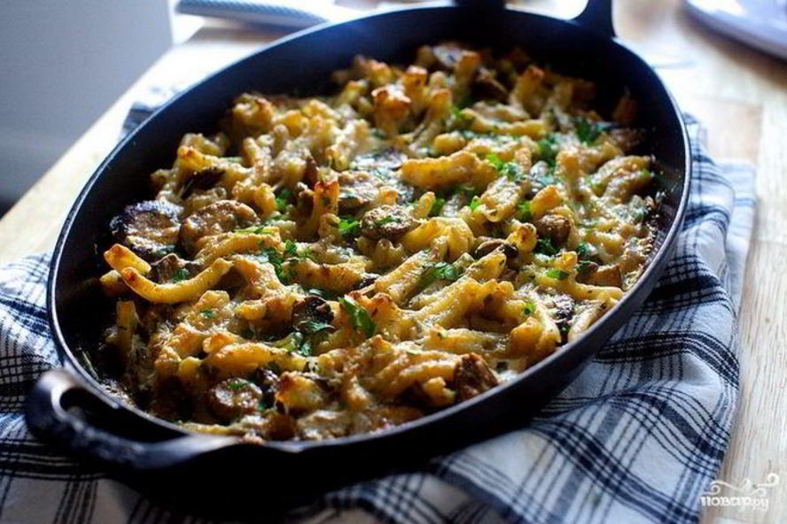 Рецепт грибы, запеченные с макаронами