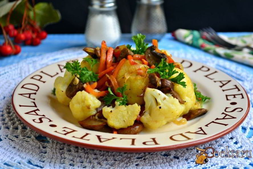 Рецепт шампиньоны жареные с цветной капустой
