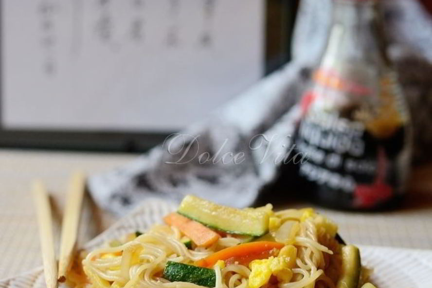 Рецепт кантонская лапша с овощами, грибами и яйцом