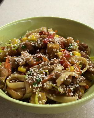 Лапша удон с курицей терияки