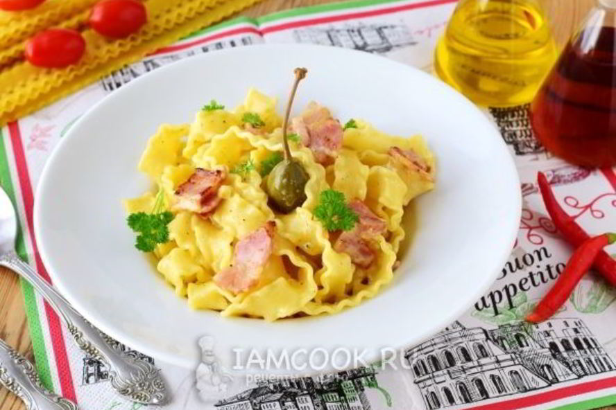 Рецепт паста карбонара с беконом и сливками