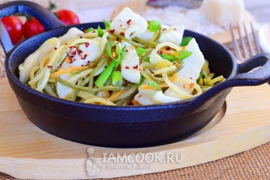 Рецепт спагетти с кальмарами в сливочном соусе