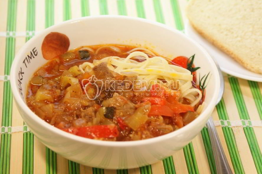 Рецепт спагетти с подливой из мяса и овощей