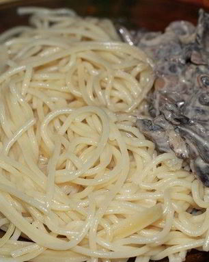 Спагетти со сливками и грибами