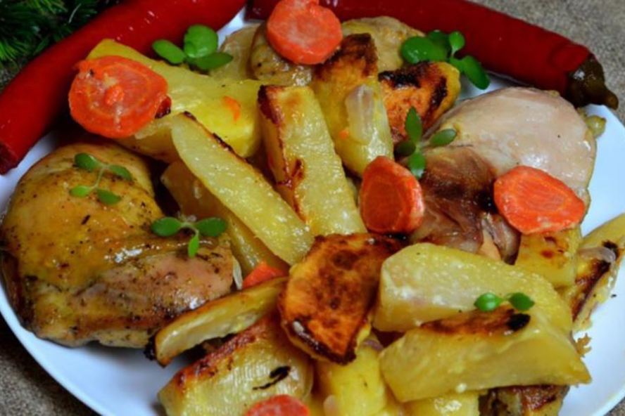 Рецепт запеченная курица с овощами