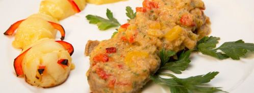 запеченная свинина в овощной икре с картофелем. Шаг 6