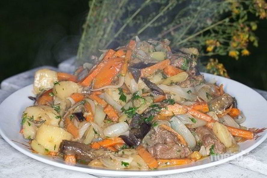 Рецепт баклажаны в казане с мясом