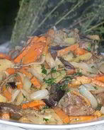 Баклажаны в казане с мясом