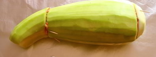 кабачок с фаршем и булгуром, запеченный в духовке целиком. Шаг 14