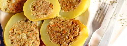 кабачок с фаршем и булгуром, запеченный в духовке целиком. Шаг 16