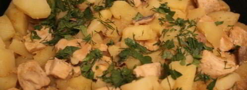 картофель тушеный с курицей и шампиньонами. Шаг 6