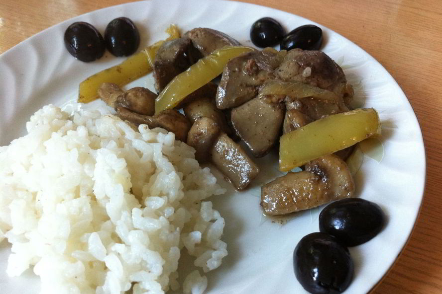 Рецепт куриная печень с шампиньонами