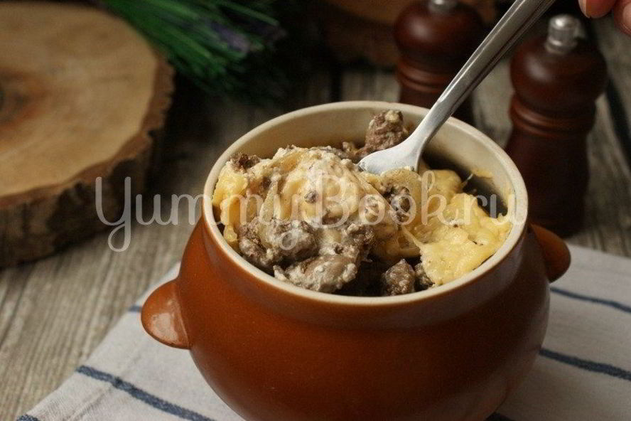 Рецепт куриная печень с сыром в горшочке