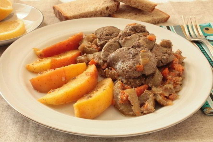 Рецепт куриная печень с яблоками и баклажанами