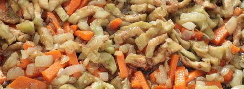 куриная печень с яблоками и баклажанами. Шаг 5