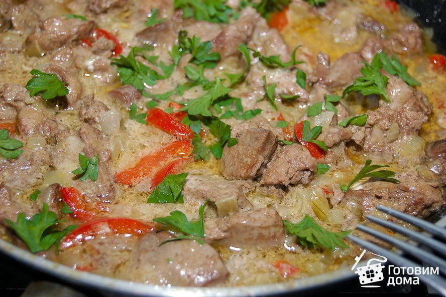 Рецепт куриная печень, тушенная с болгарским перцем