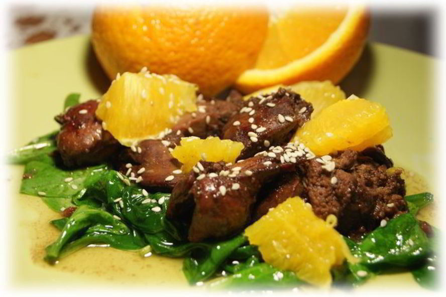 Рецепт куриная печень в медовом соусе со шпинатом