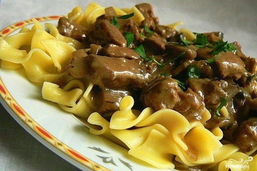 Рецепт печень по-бефстрогановски