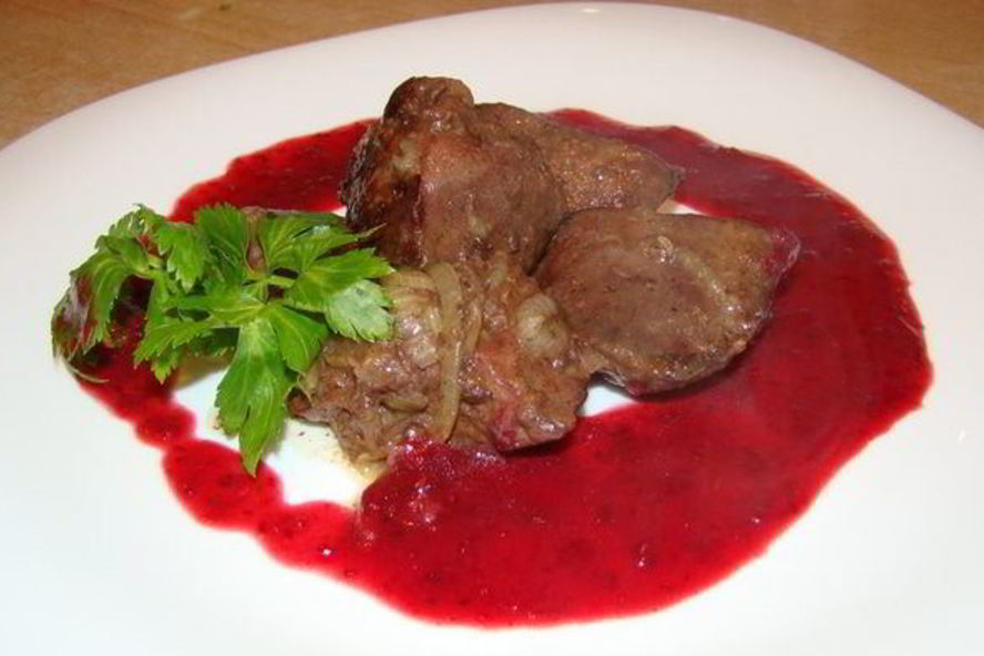 Рецепт печень птицы в ягодном соусе