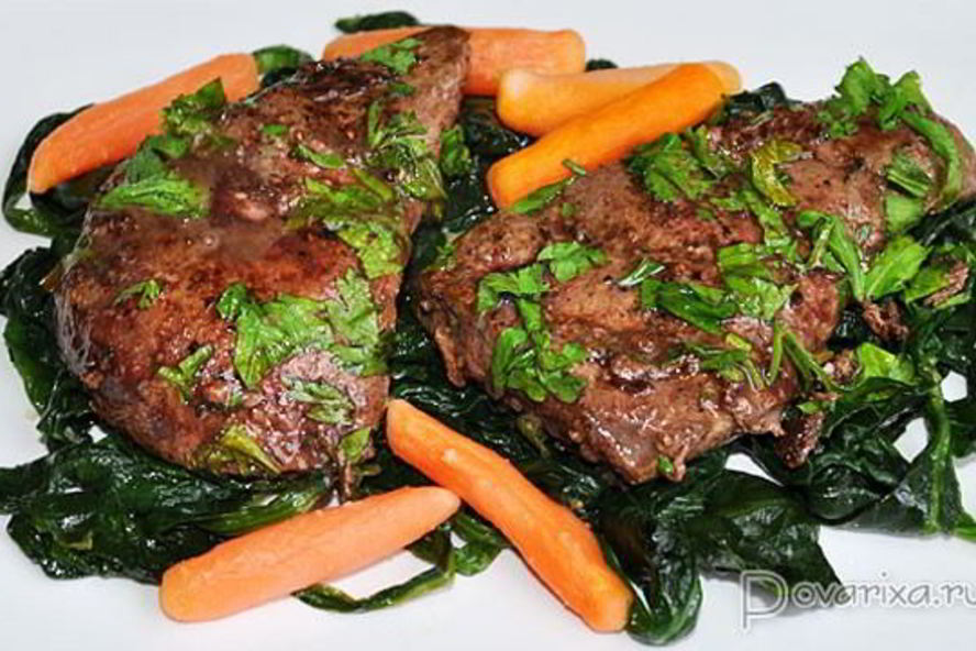 Рецепт жареная печень со шпинатом