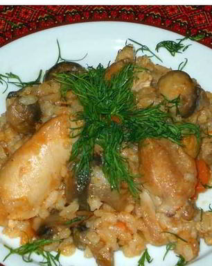 Плов с грибами и курицей