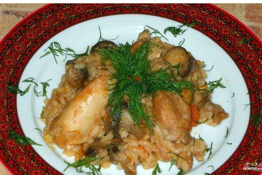 Рецепт плов с грибами и курицей
