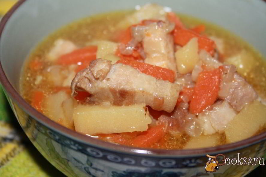 Рецепт рагу из картофеля со свиной грудинкой в мультиварке