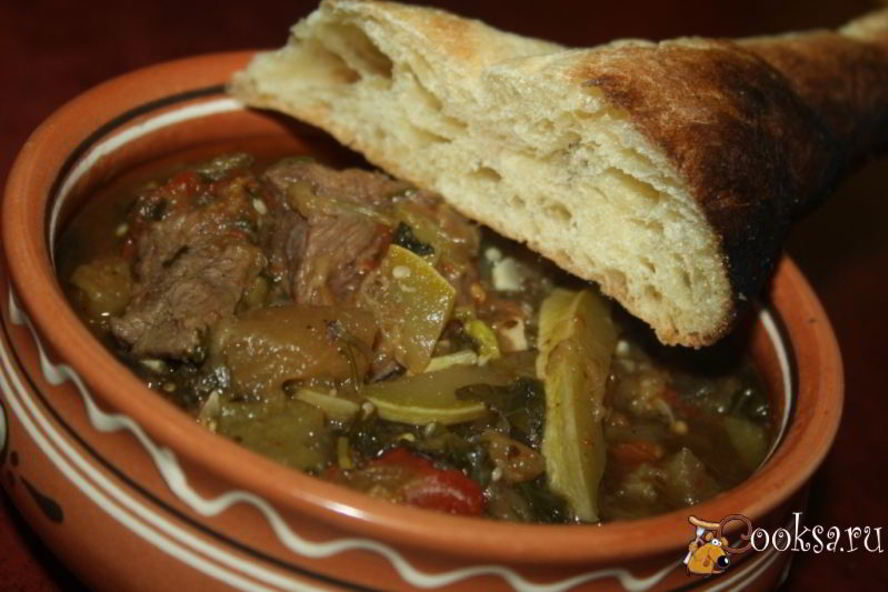 Рецепт рагу с говядиной и овощами, запеченными на мангале