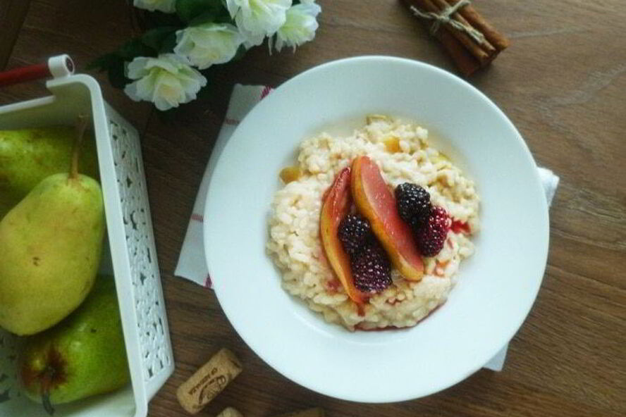 Рецепт сладкое ризотто с томлеными фруктами