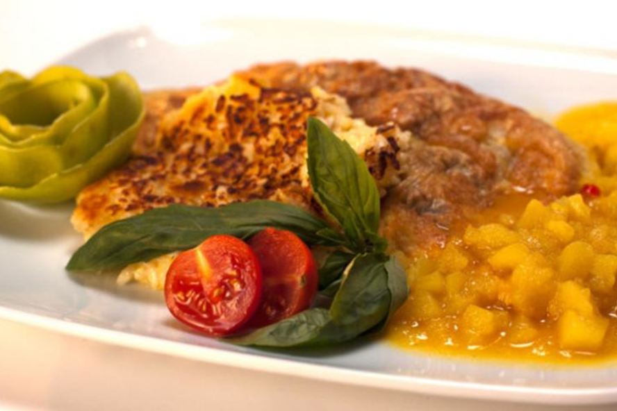 Рецепт свиная отбивная с ризотто и яблочным чатни