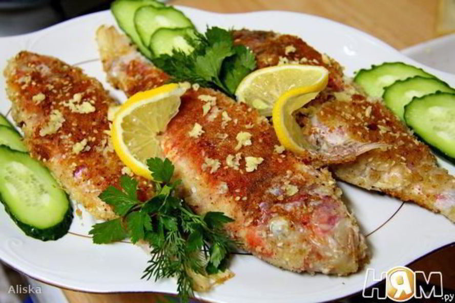 Рецепт барабулька, жаренная в сухарях с кунжутом