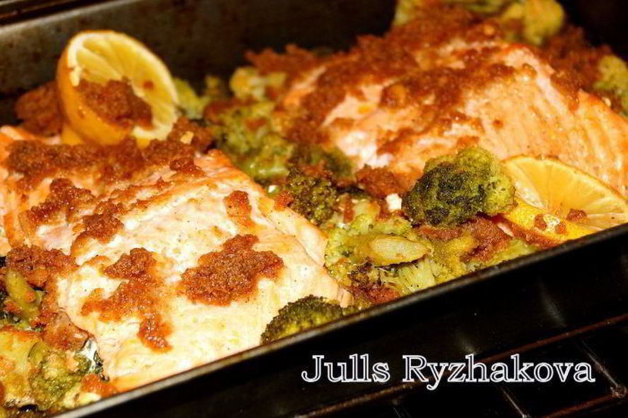 Рецепт форель в ореховом соусе с брокколи