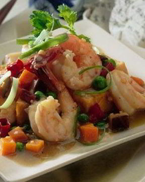 Жаренные креветки с тофу