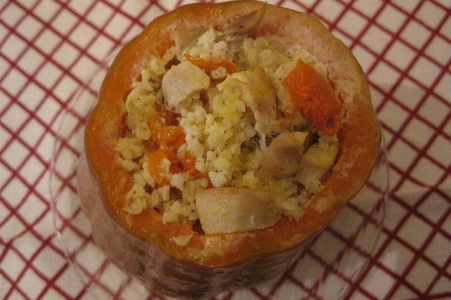 Рецепт жаркое с курицей и пшеном в тыквенном горшочке