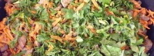 печень с морковью и зеленью и гречка на гарнир. Шаг 18