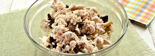 грибной салат с курицей и рисом. Шаг 2
