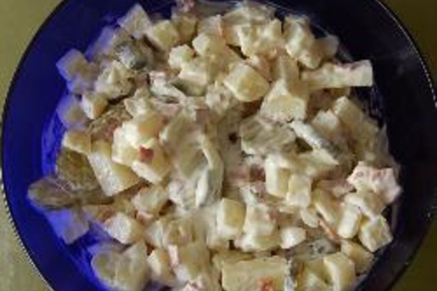 Рецепт картофельный салат с жареной колбасой