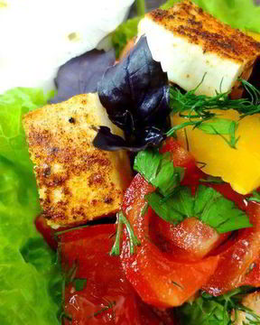 Летний салат с жареным сыром