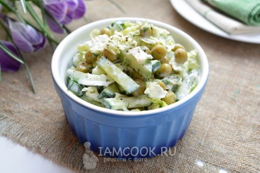 Рецепт салат из пекинской капусты, огурцов и горошка