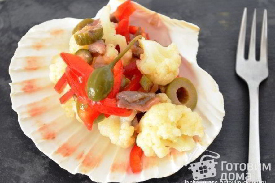Рецепт салат из цветной капусты с анчоусами