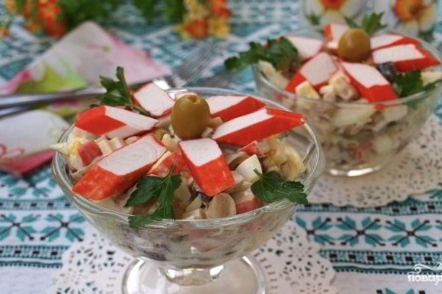 Рецепт салата новогоднего иза крабовых палочка