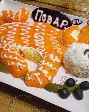 Салат Обезьянка с рисом и курицей