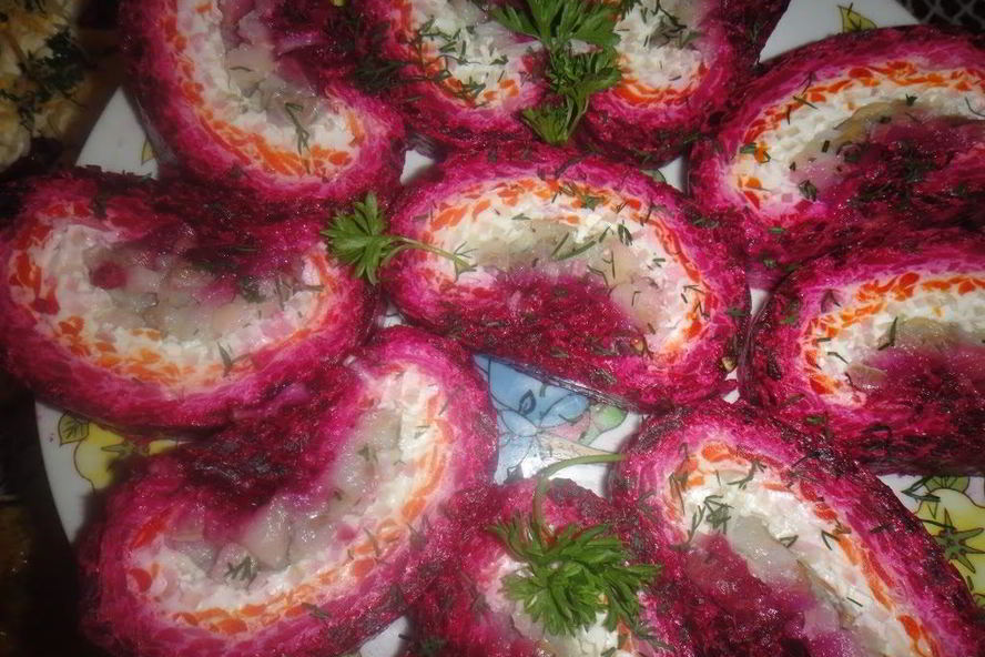 Рецепт сельдь под шубой в виде рулета