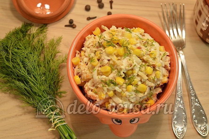 Рецепт салат с блинами и курицей