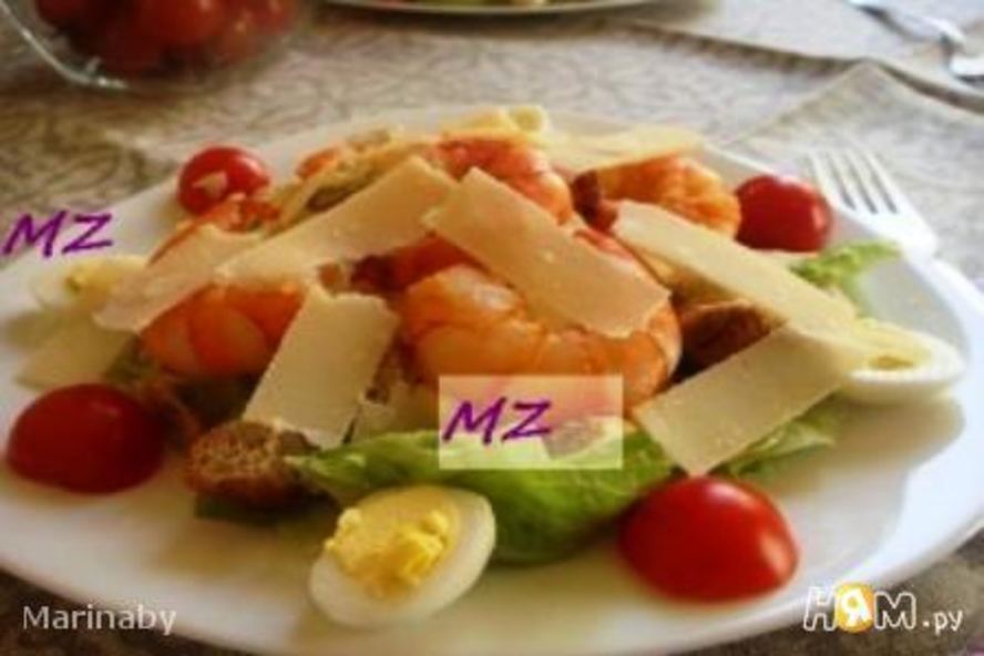 Рецепт салат цезарь с креветками